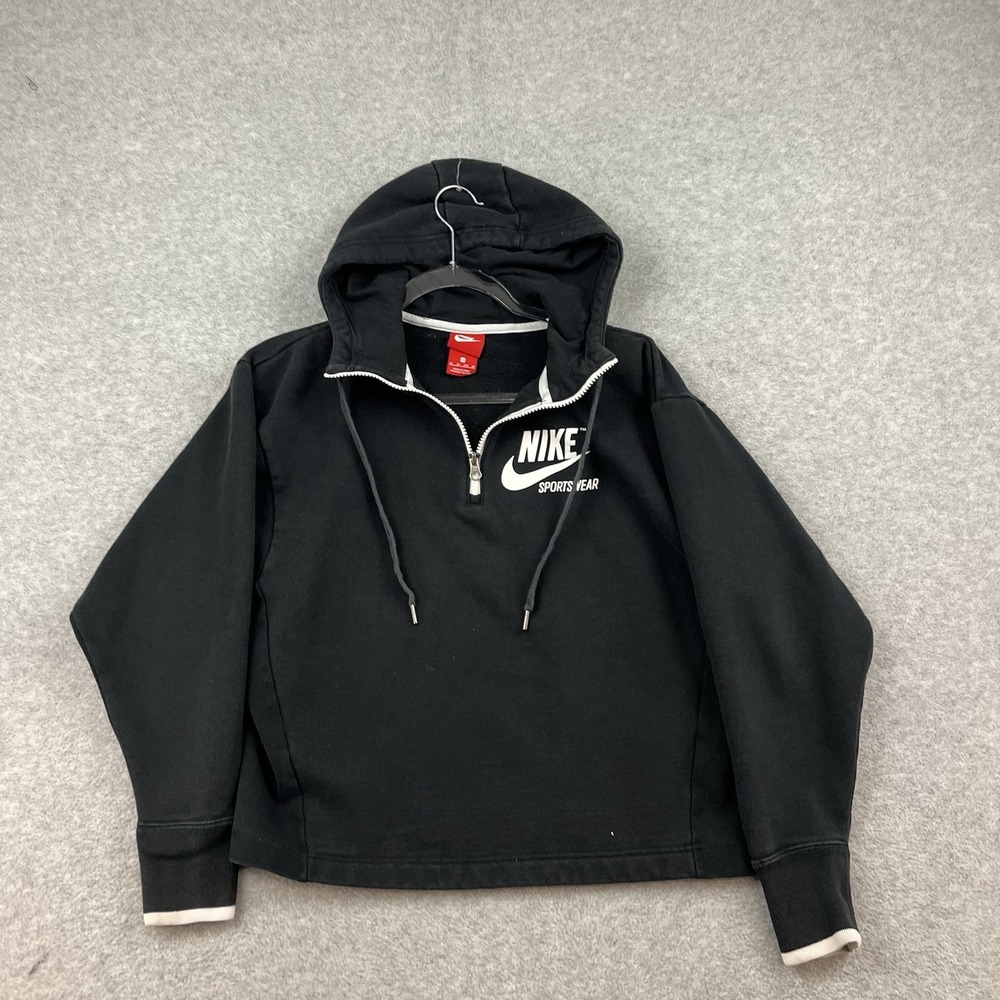 Nike Sportswear Archive Quarter Zip Semi Crop Hooded Logo‎ Sweatshirt Size XS